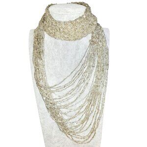 Rare Vintage Necklace Handcrafted Silver Glass Seed Beads Multi-Strand Collar Ba